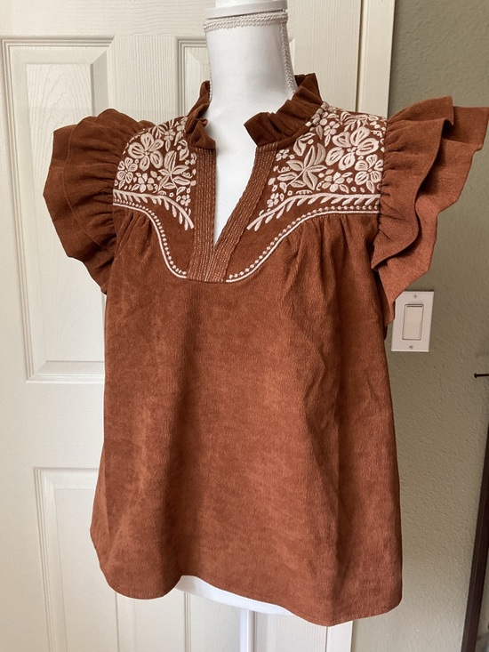 THML Tops - THML Irene flutter sleeve from Savannah Sevens Embroidered Women’s Top